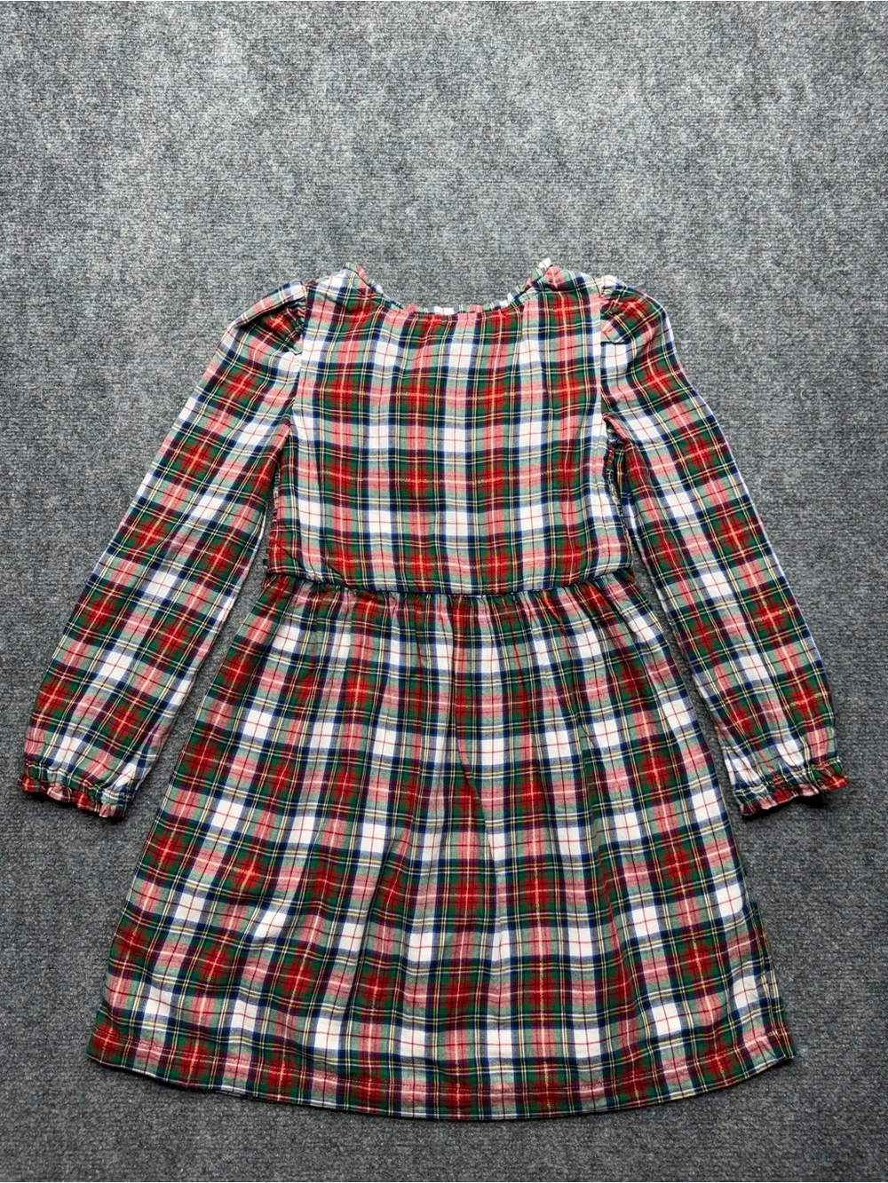 GAP Girls Medium (8) Red Green Plaid Smocked Long-Sleeve Holiday Dress NWT
